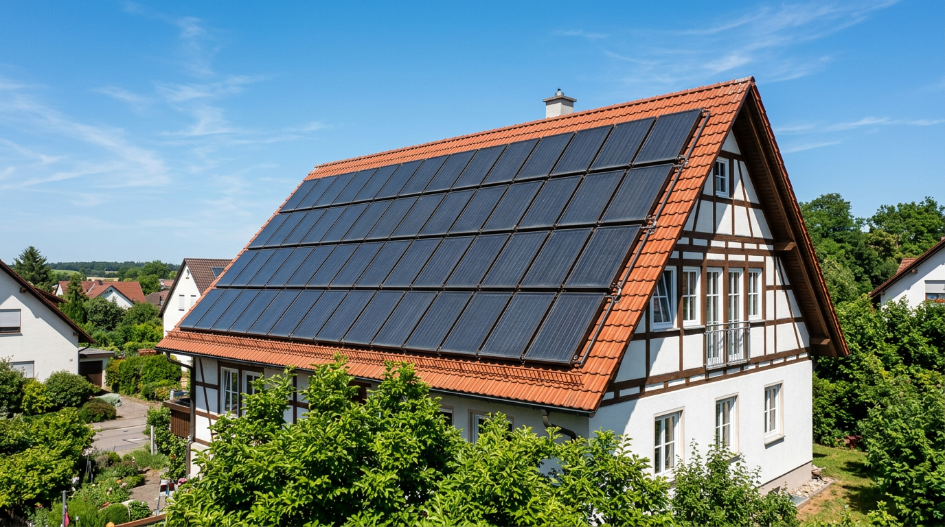 Kollektorfeld für solare Heizungsunterstützung mit Solvis SolvisMax