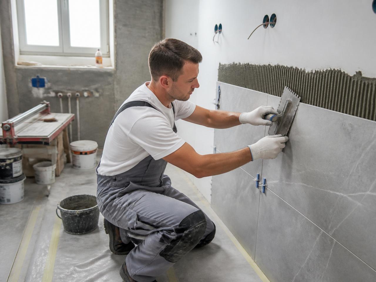 Handwerker des Meisterbetriebs Kelm bei der Umsetzung eines barrierefreien Badezimmers
